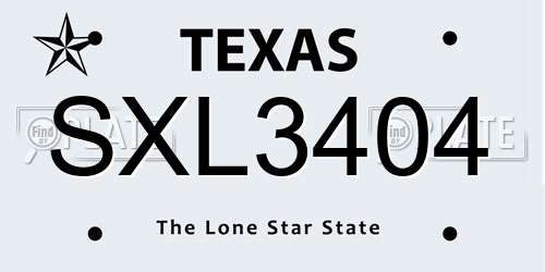 SXL3404 Texas License Plate
