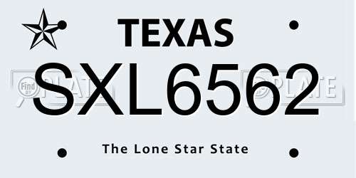 SXL6562 Texas License Plate