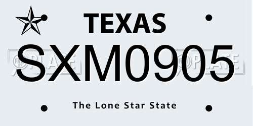 SXM0905 Texas License Plate