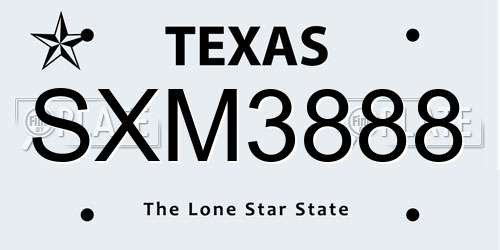 SXM3888 Texas License Plate