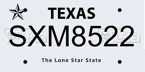 SXM8522 Texas License Plate