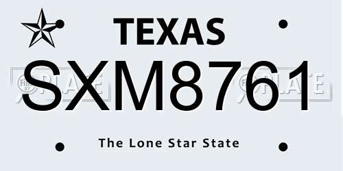 SXM8761 Texas License Plate