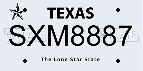 SXM8887 Texas License Plate