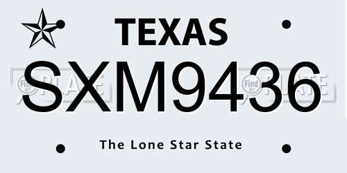 SXM9436 Texas License Plate