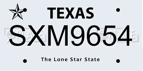 SXM9654 Texas License Plate