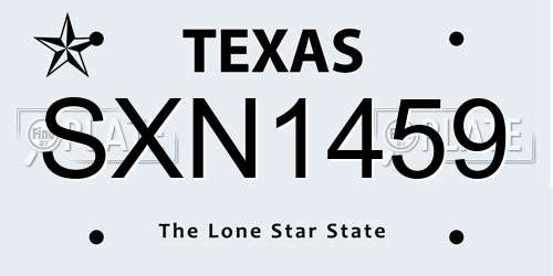 SXN1459 Texas License Plate