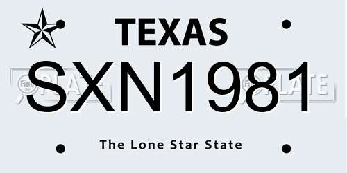SXN1981 Texas License Plate
