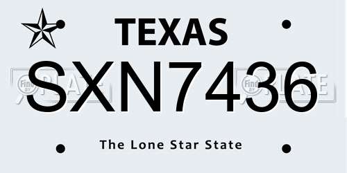SXN7436 Texas License Plate