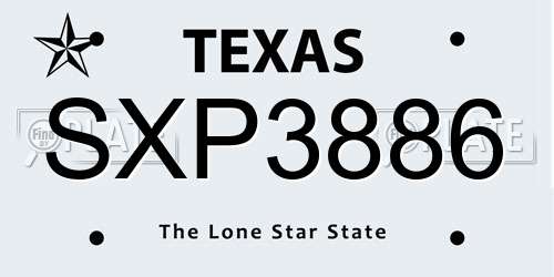 SXP3886 Texas License Plate