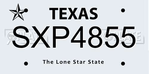 SXP4855 Texas License Plate