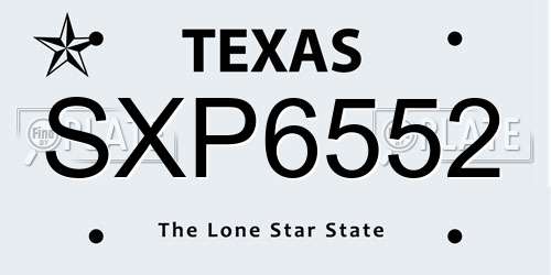 SXP6552 Texas License Plate