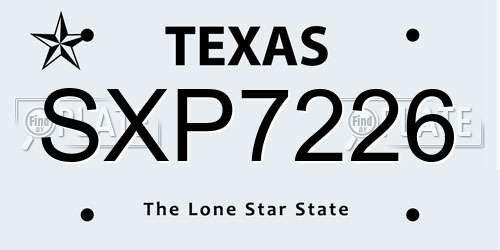 SXP7226 Texas License Plate