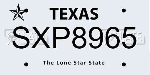 SXP8965 Texas License Plate