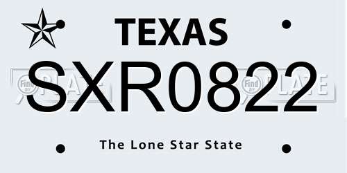 SXR0822 Texas License Plate