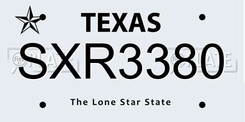 SXR3380 Texas License Plate
