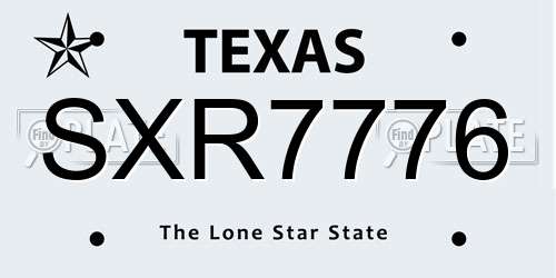 SXR7776 Texas License Plate