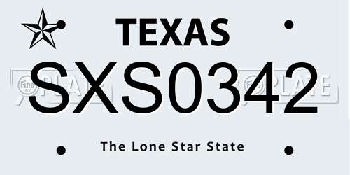 SXS0342 Texas License Plate