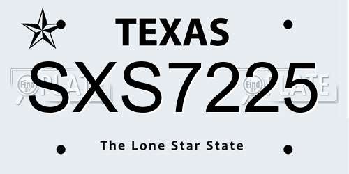 SXS7225 Texas License Plate