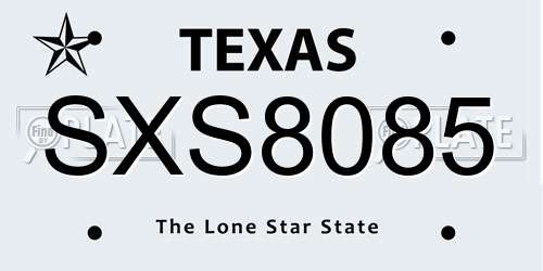 SXS8085 Texas License Plate
