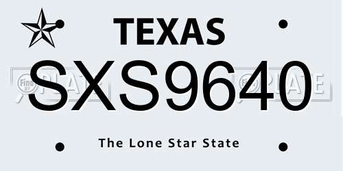 SXS9640 Texas License Plate