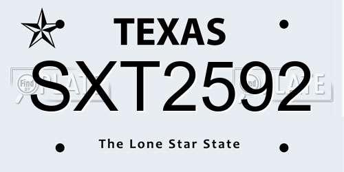 SXT2592 Texas License Plate