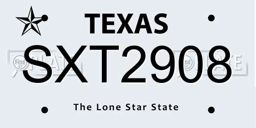 SXT2908 Texas License Plate