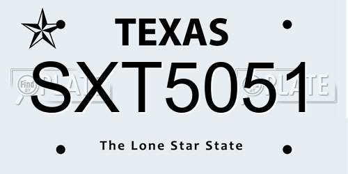 SXT5051 Texas License Plate