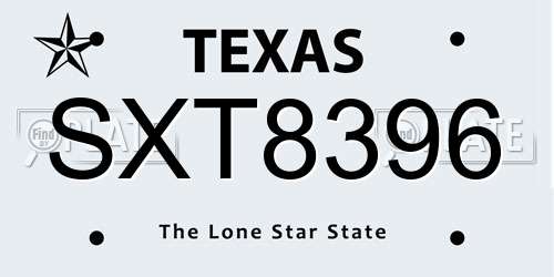 SXT8396 Texas License Plate