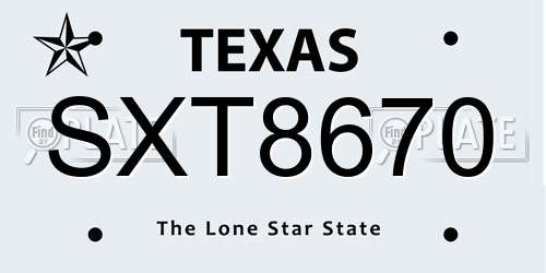 SXT8670 Texas License Plate