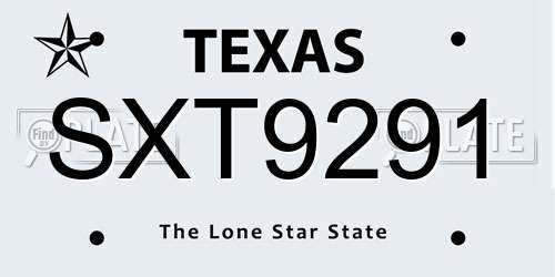 SXT9291 Texas License Plate
