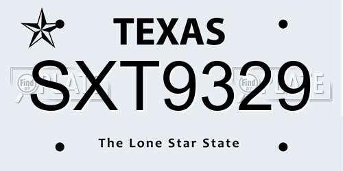SXT9329 Texas License Plate