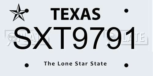 SXT9791 Texas License Plate