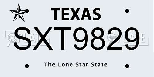 SXT9829 Texas License Plate