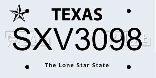 SXV3098 Texas License Plate