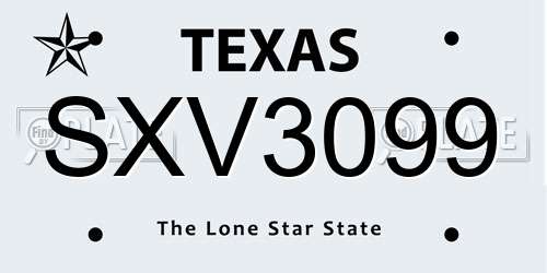 SXV3099 Texas License Plate