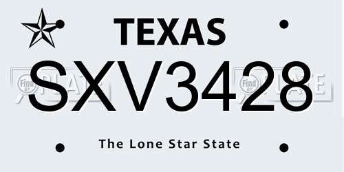SXV3428 Texas License Plate