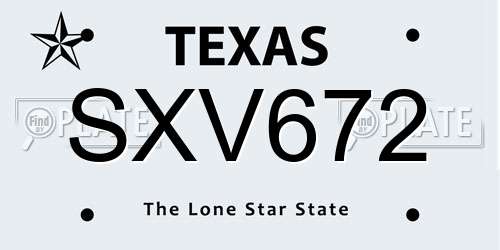 SXV672 Texas License Plate