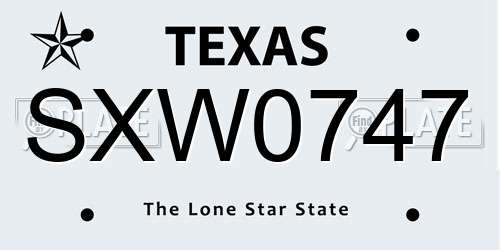 SXW0747 Texas License Plate