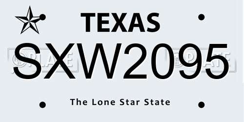 SXW2095 Texas License Plate