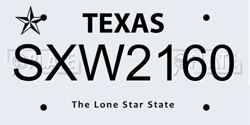 SXW2160 Texas License Plate