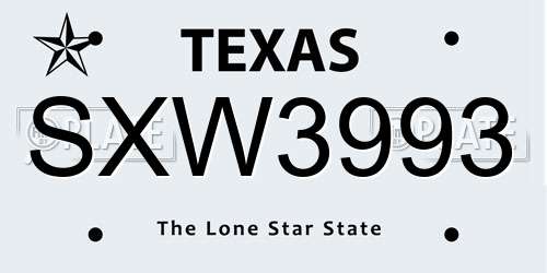 SXW3993 Texas License Plate