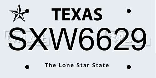 SXW6629 Texas License Plate