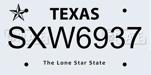 SXW6937 Texas License Plate