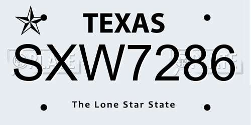 SXW7286 Texas License Plate