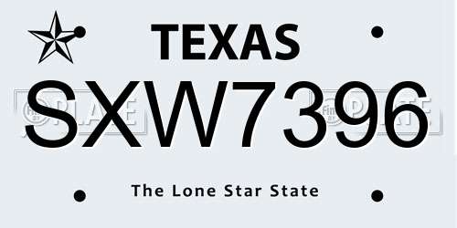 SXW7396 Texas License Plate