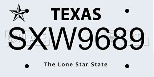 SXW9689 Texas License Plate
