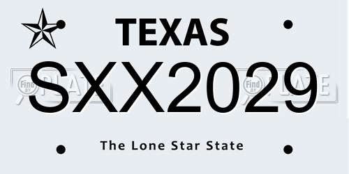 SXX2029 Texas License Plate