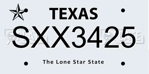 SXX3425 Texas License Plate