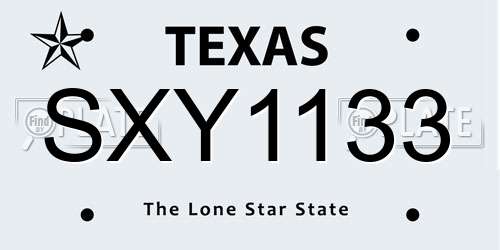 SXY1133 Texas License Plate