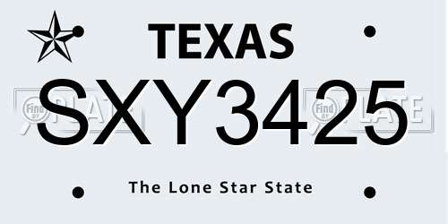 SXY3425 Texas License Plate